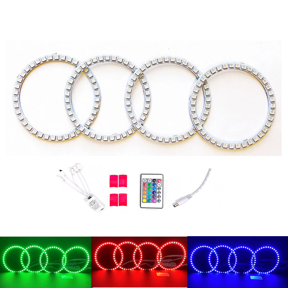 AkiHalo 4pcs LED Angel Eyes Ring Multi-Color RGB 16 Color 5050 COB Angel Eye Halo Ring Light Kit Plus Remote Control For BMW,Ford, Hyundai , Toyota, GMC, Chevrolet, Jeep, Hyundai, Mazda, Honda, Subaru, Chrysler, GMC, Chevrolet Headlights - AKiHalo.com