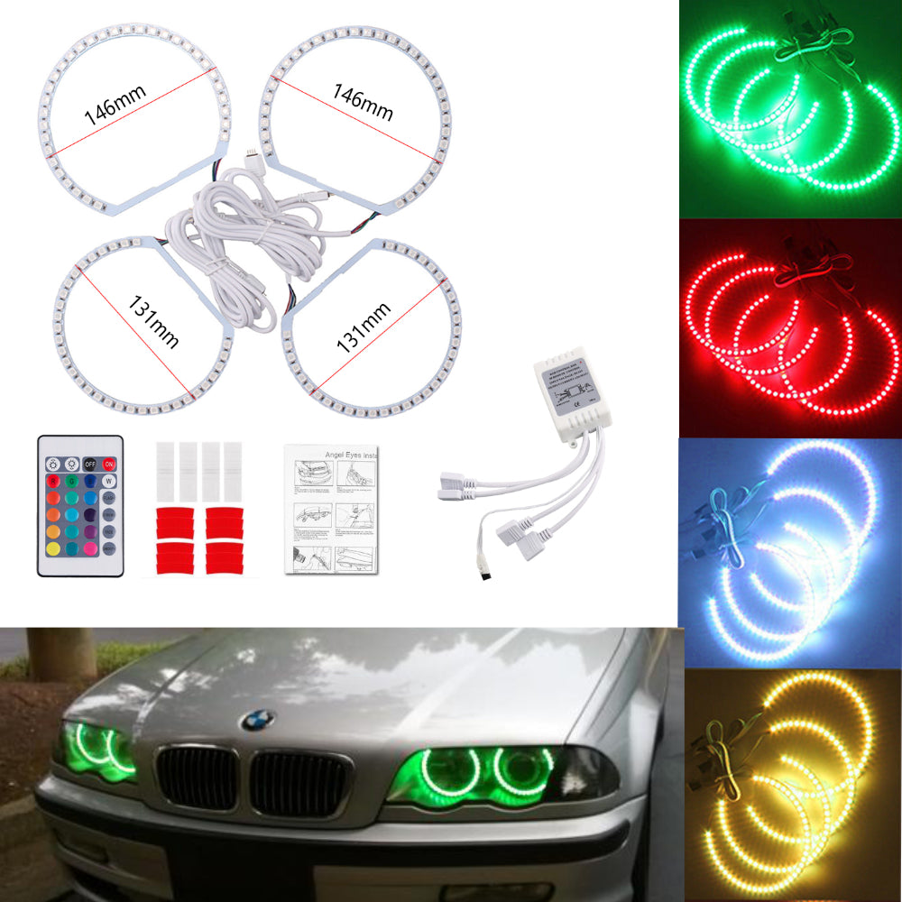 CCFL Angel Eyes Halo Rings For BMW E46 - High Brightness White Light, ABS & Acrylic, 12V, Set Of 4 Rings With Rectifiers