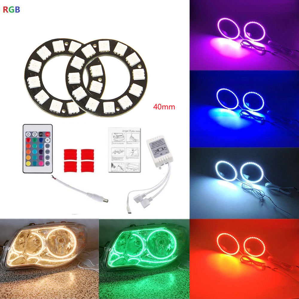 AkiHalo 4pcs LED Angel Eyes Ring Multi-Color RGB 16 Color 5050 COB Angel Eye Halo Ring Light Kit Plus Remote Control For BMW,Ford, Hyundai , Toyota, GMC, Chevrolet, Jeep, Hyundai, Mazda, Honda, Subaru, Chrysler, GMC, Chevrolet Headlights - AKiHalo.com